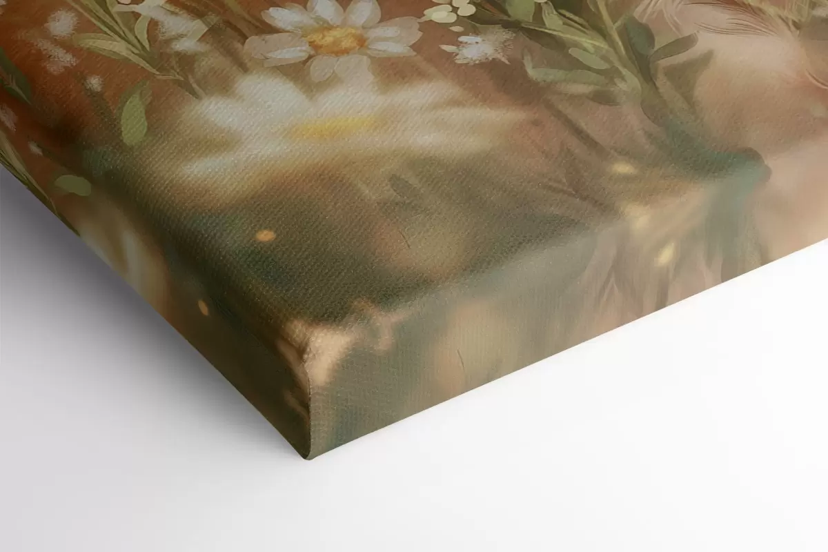 Paveikslėlis Mielas elnias pievoje su margais žiedais, piešinys aliejiniais dažais s42780