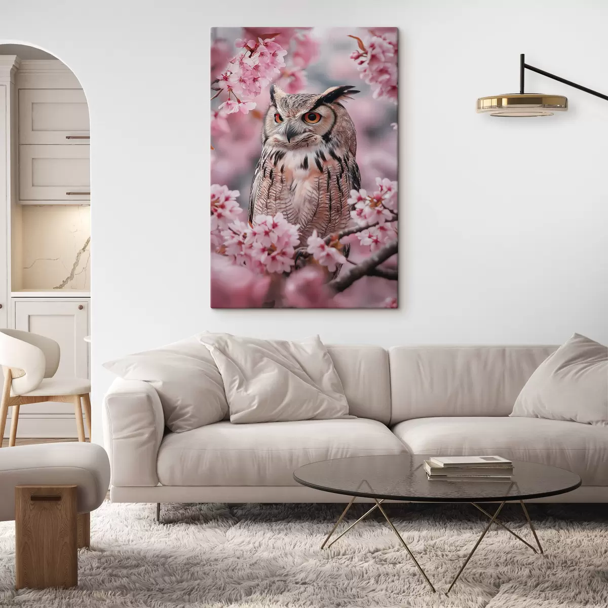 Paveikslėlis Graži pelėda ant vyšnios šakos, gamta, realizmas s42784