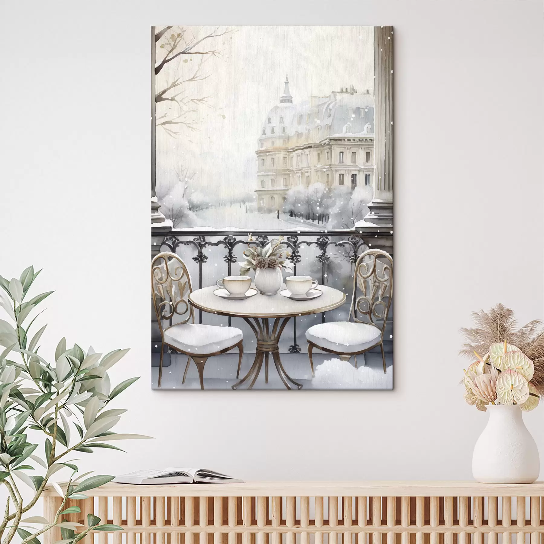 Fototapetai Graži kavinė, arbatos puodeliai, bohemiškas stilius, akvarelė, žiemos estetika  s42796