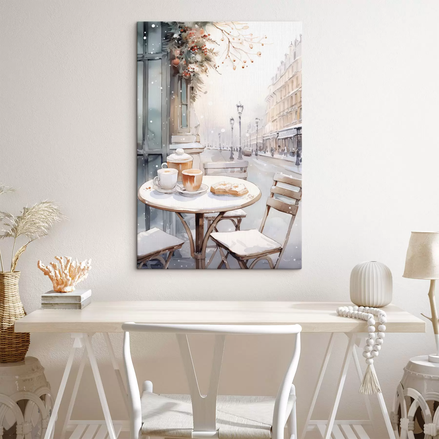 Fototapetai Estetiška gatvės kavinė, Prancūzija, šviežia kepykla, akvarelės stiliaus piešinys s42798
