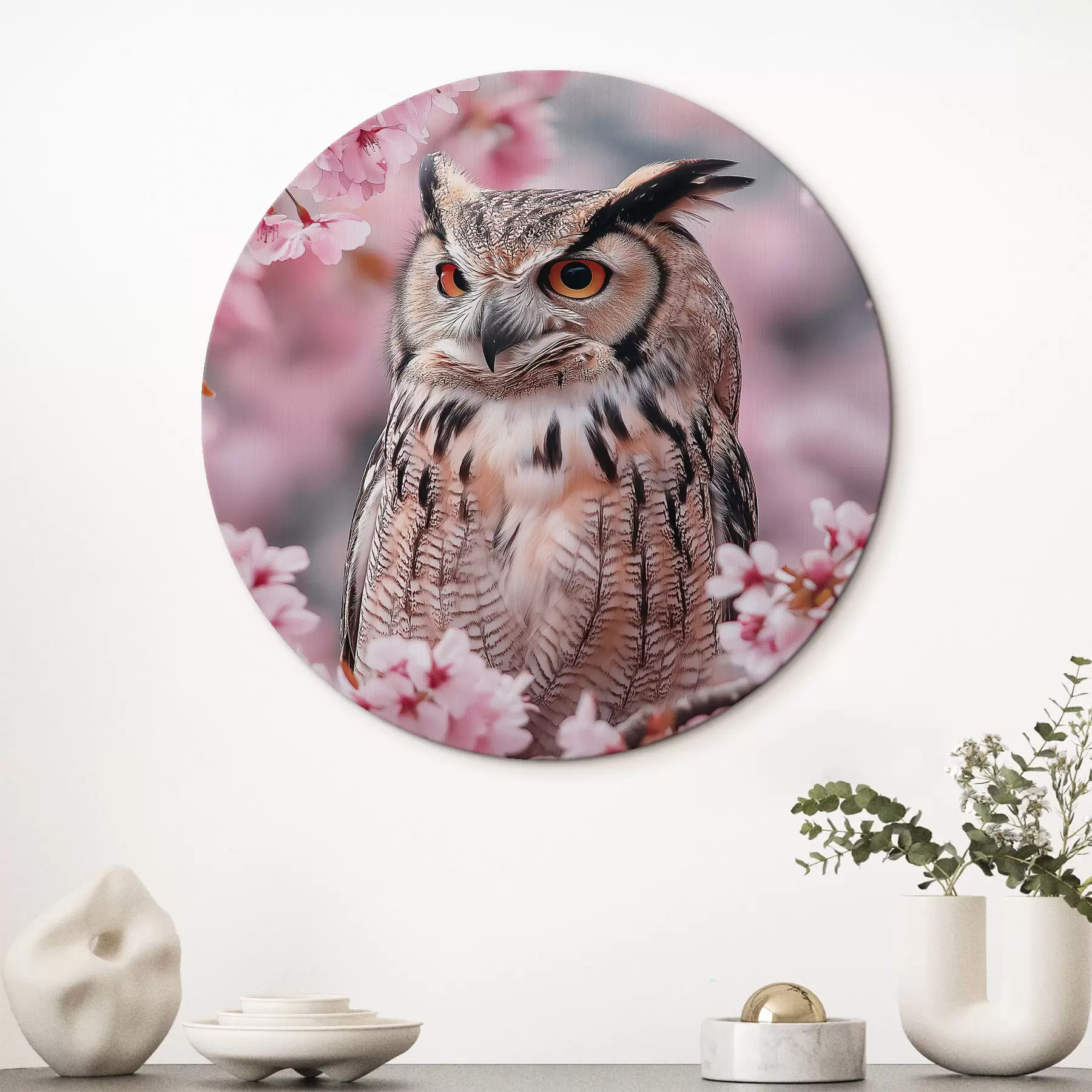 Fototapetai Graži pelėda ant vyšnios šakos, gamta, realizmas r42784