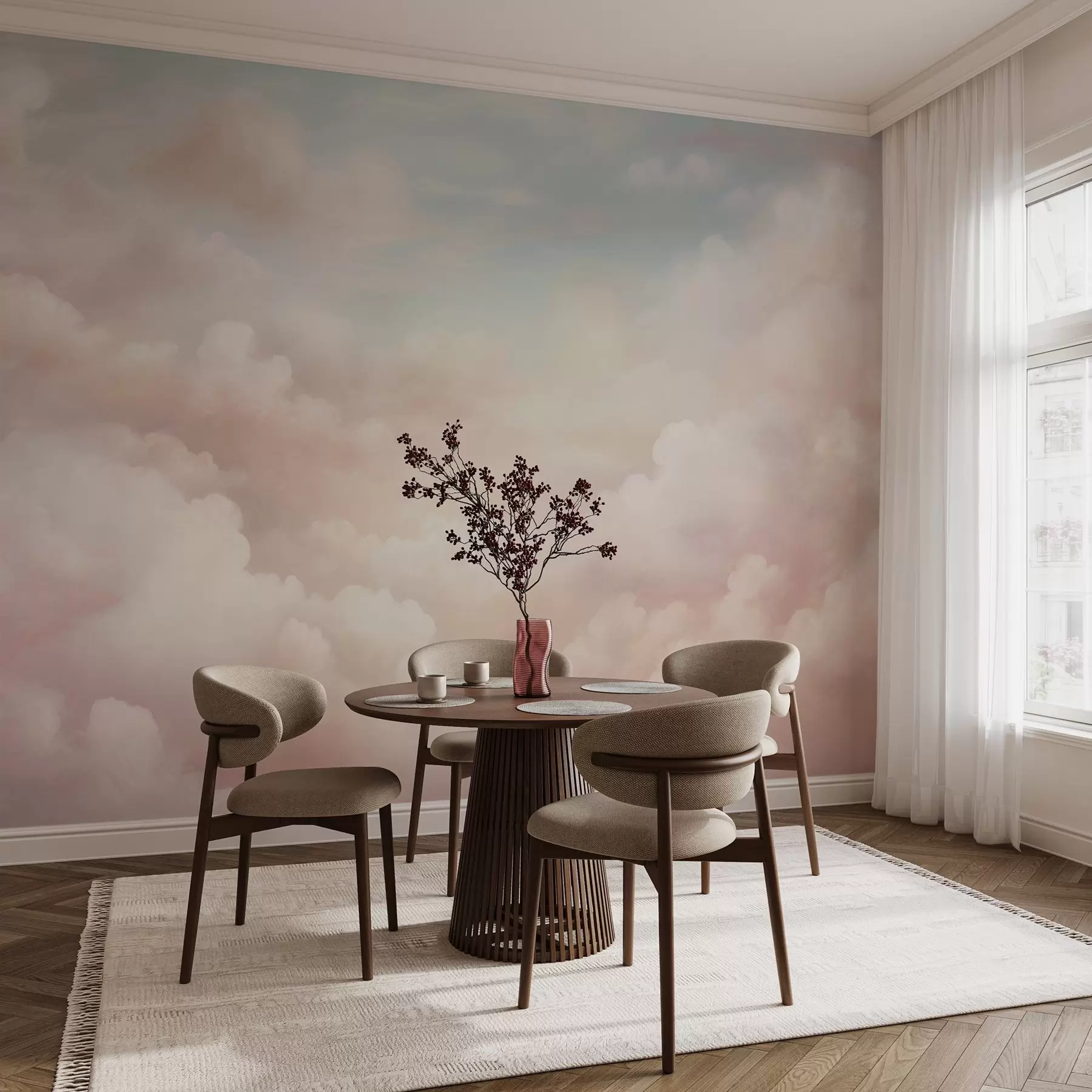 Fototapetai Švelnūs pasteliniai rožinės, kreminės ir mėlynos spalvos debesys w03047