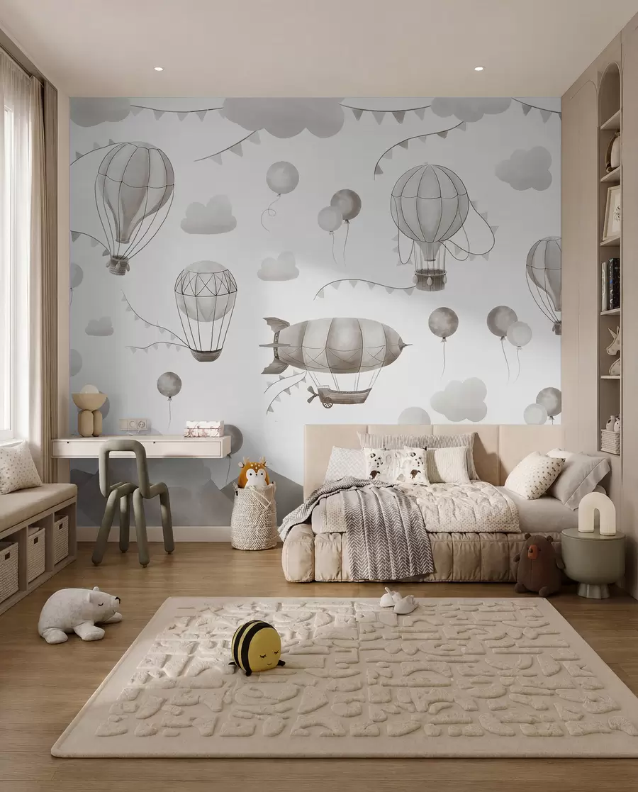 Fototapetai Vaikų akvarelės dizainas su balionais w08765v1