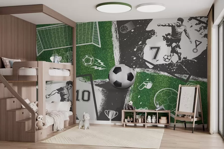 Fototapetai Futbolo žaidėjai, kamuolys ir laukas w03121