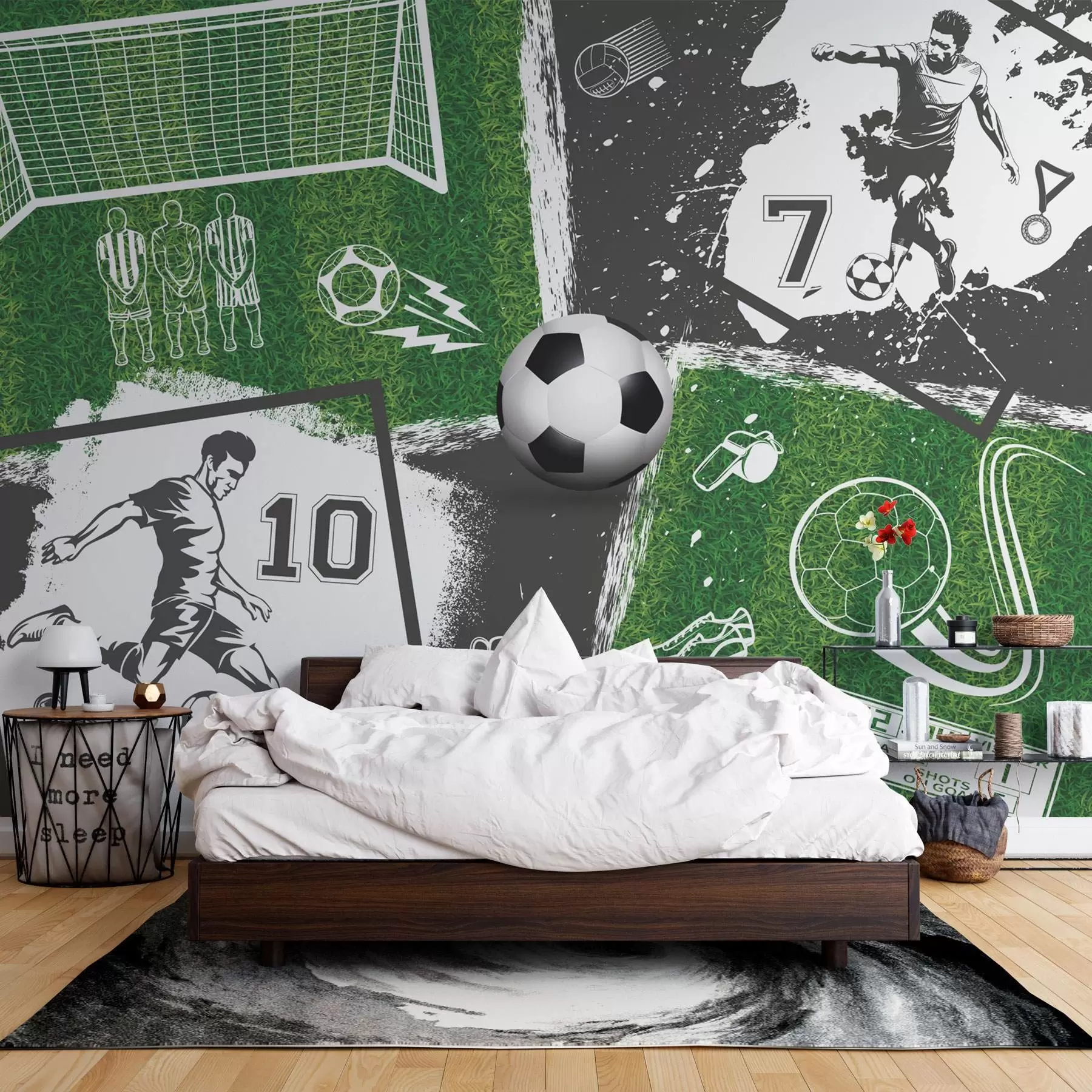 Fototapetai Futbolo žaidėjai, kamuolys ir laukas w03121