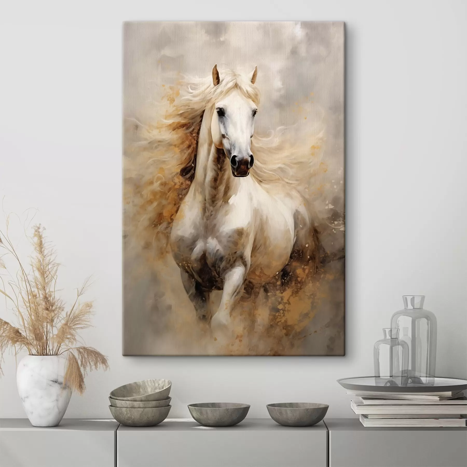 Fototapetai Vaizdingas judančio balto žirgo portretas s42932