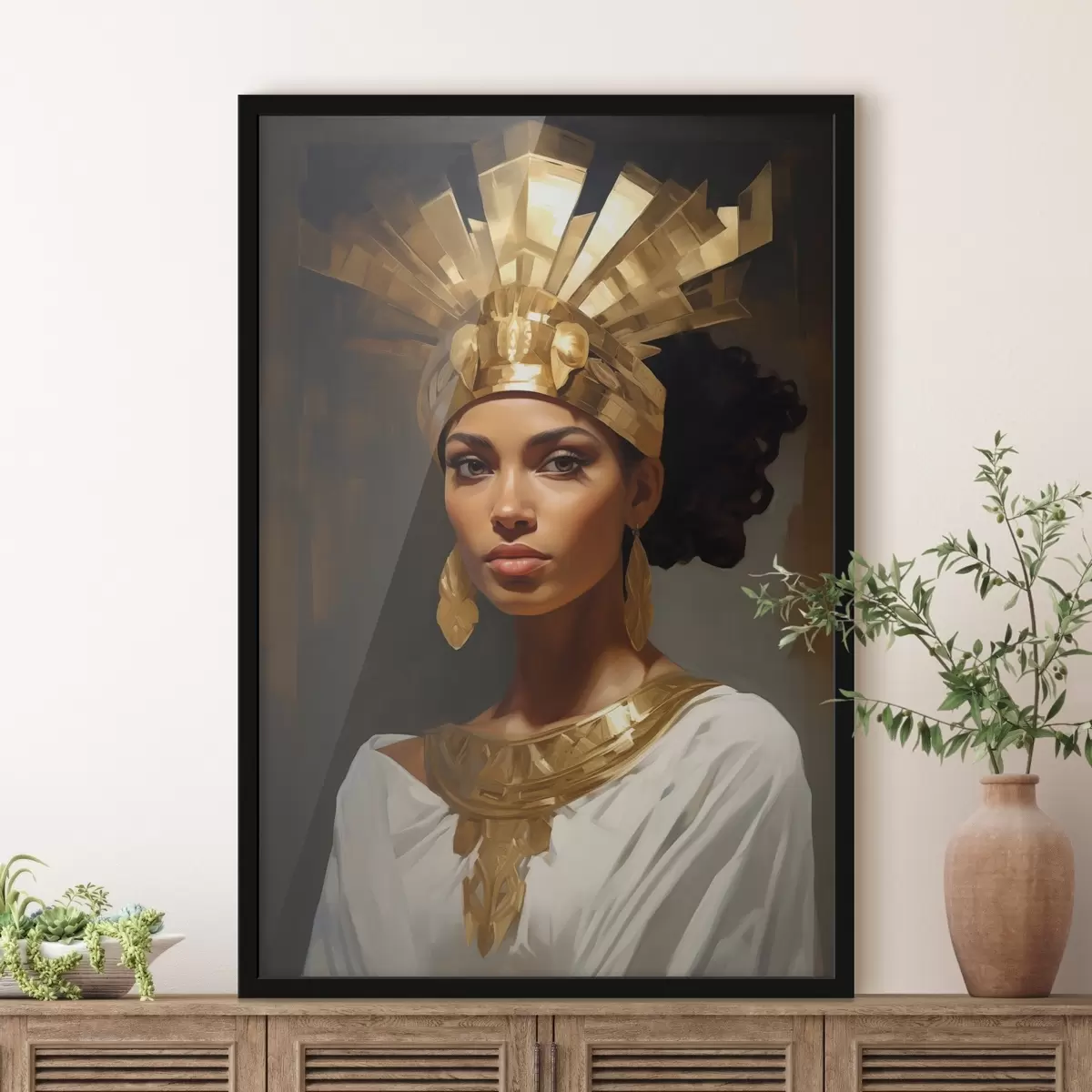 Plakatas Moters su didingu galvos apdangalu ir tradiciniais papuošalais portretas f42931