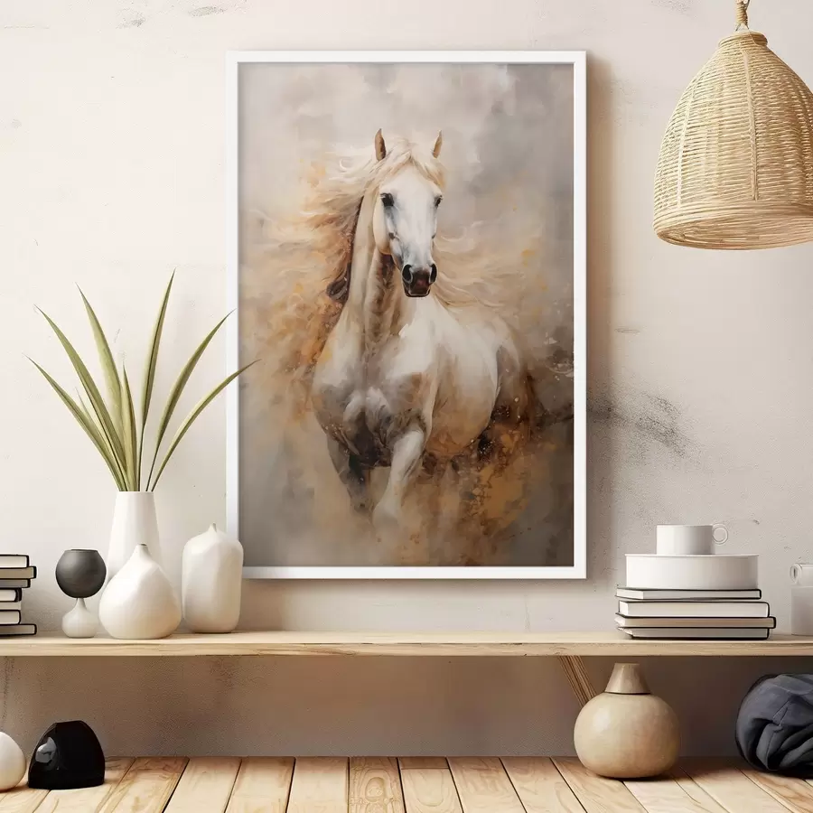 Fototapetai Vaizdingas judančio balto žirgo portretas f42932