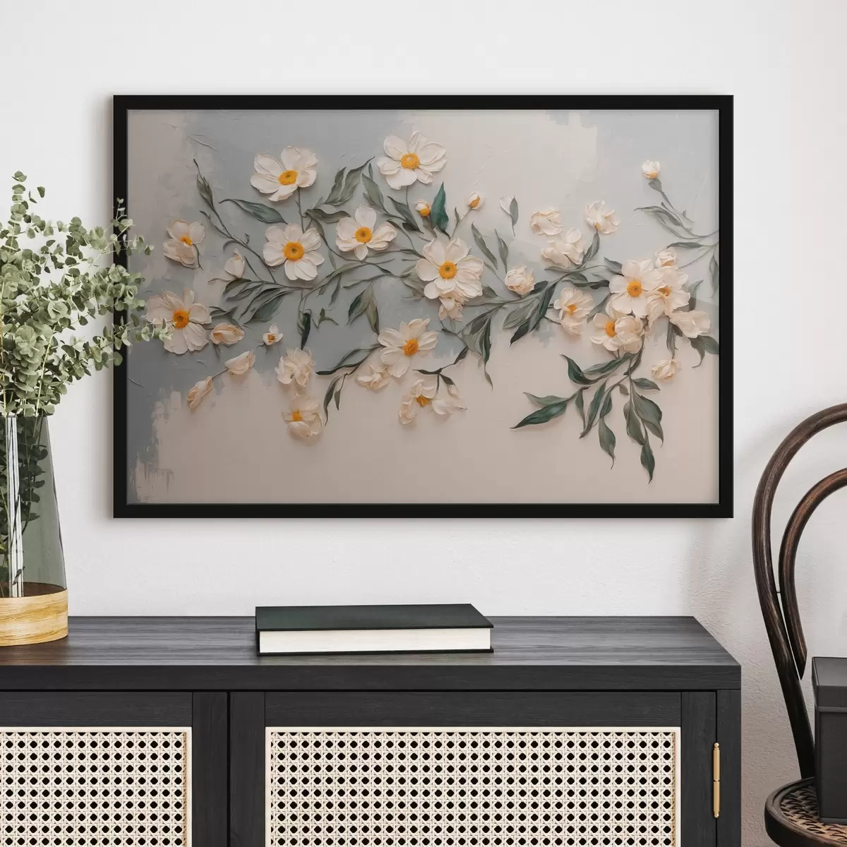 Plakatas Baltos spalvos floweff ir palikti ant baltos spalvos ir gfay backgfound f42764