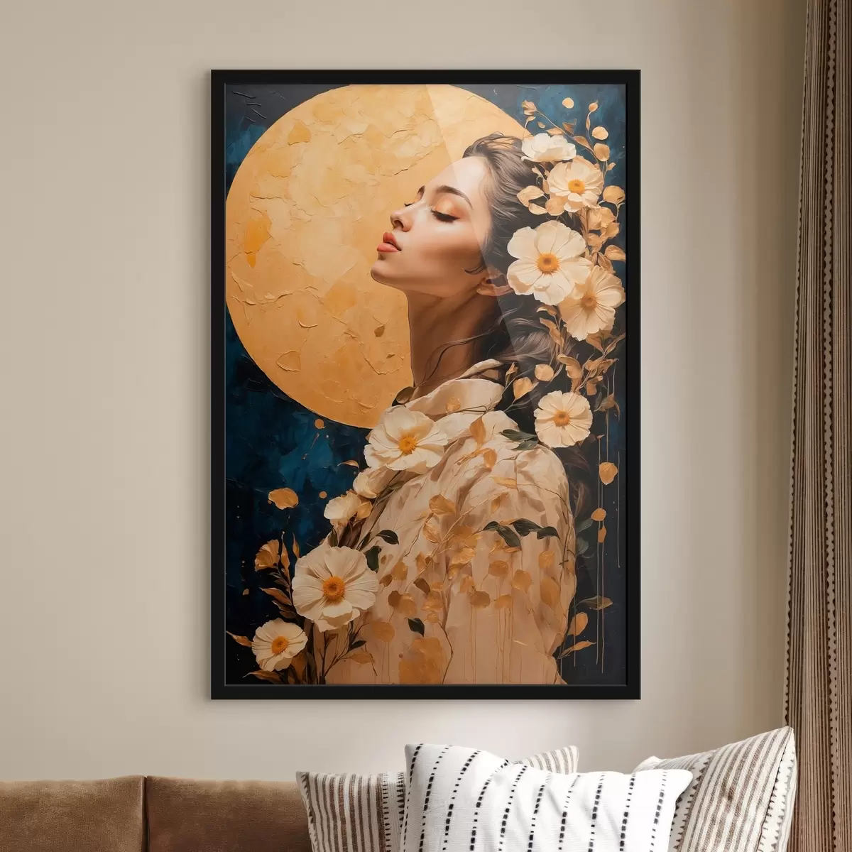 Plakatas Gifl su floweff ant auksinio mėnulio nugarėlės f42774