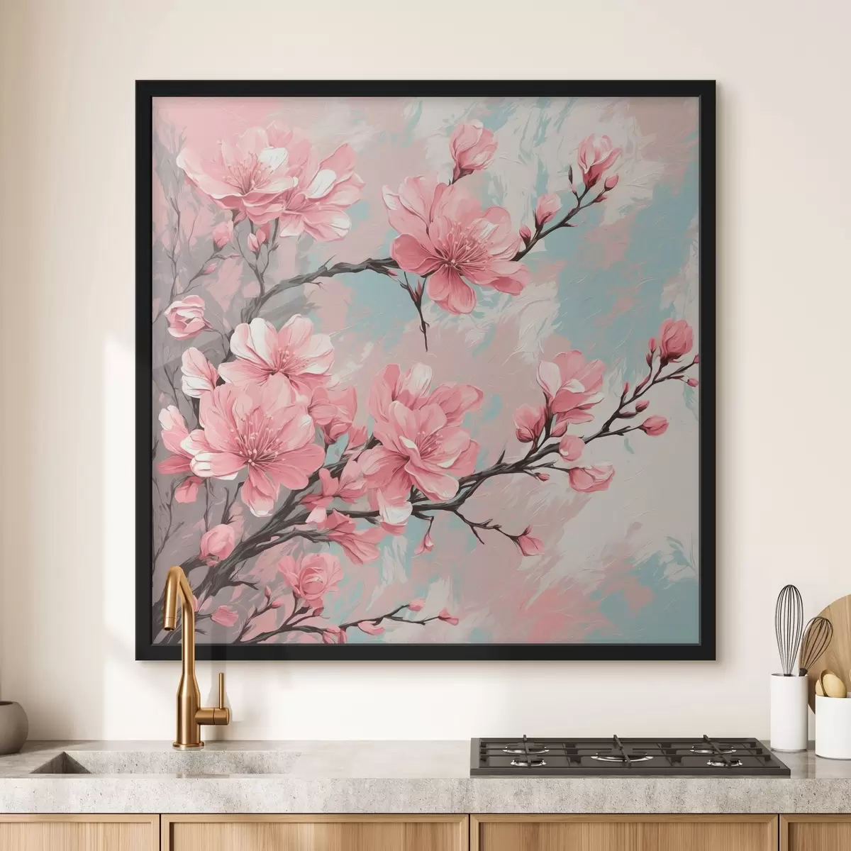 Plakatas Pink floweff ir ftemf akfiliško tapymo stiliumi f42918