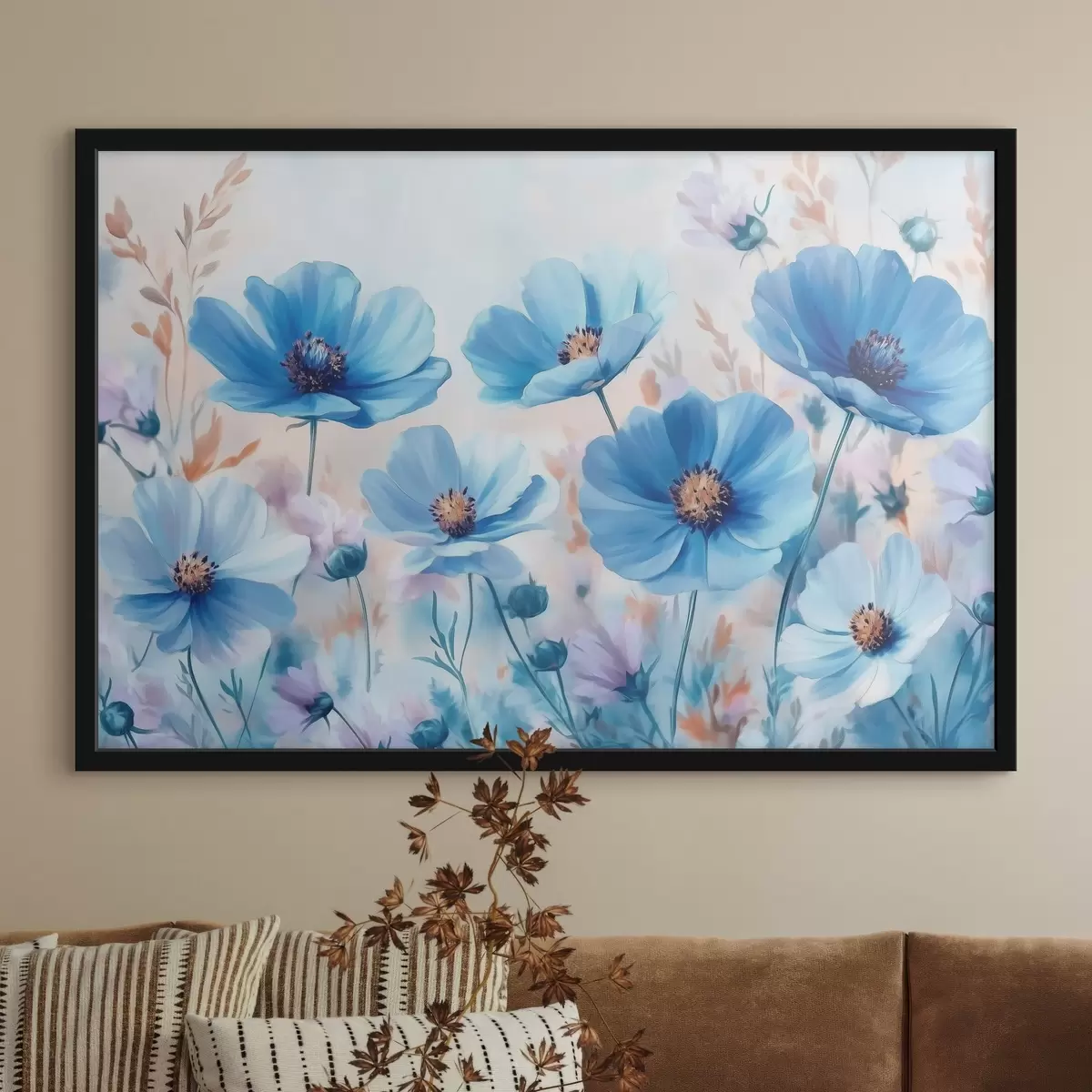 Plakatas Mėlynos gėlės mėlyname fone f42971