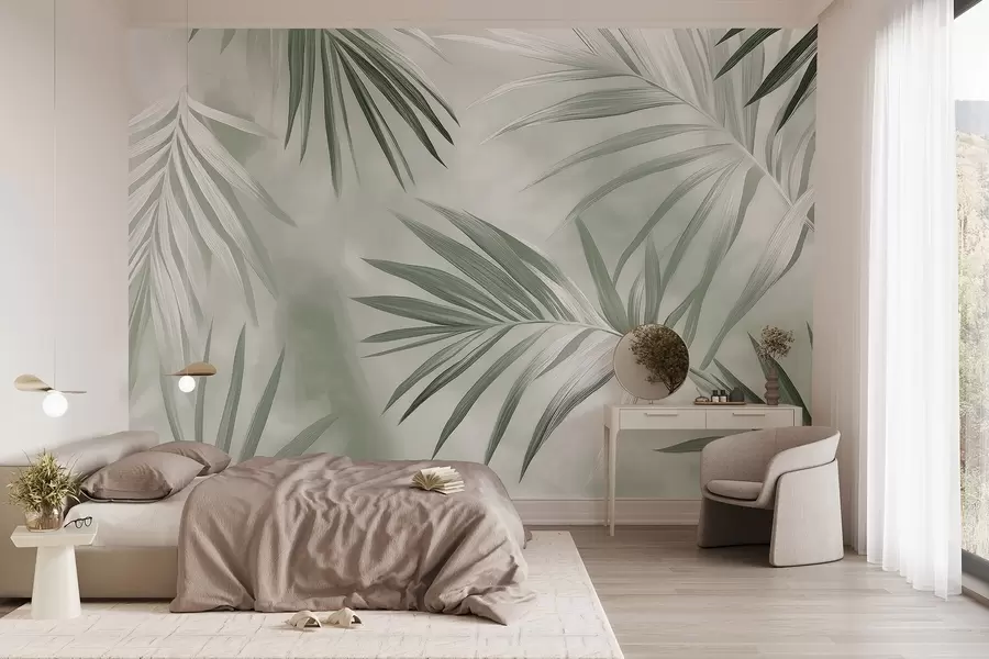 Fototapetai Atogrąžų lapų abstrakcija, palmė, žalios spalvos paletė  w03153v2