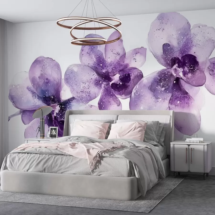 Fototapetai Akvarelės stiliaus orchidėjų gėlės, violetinės spalvos w03163