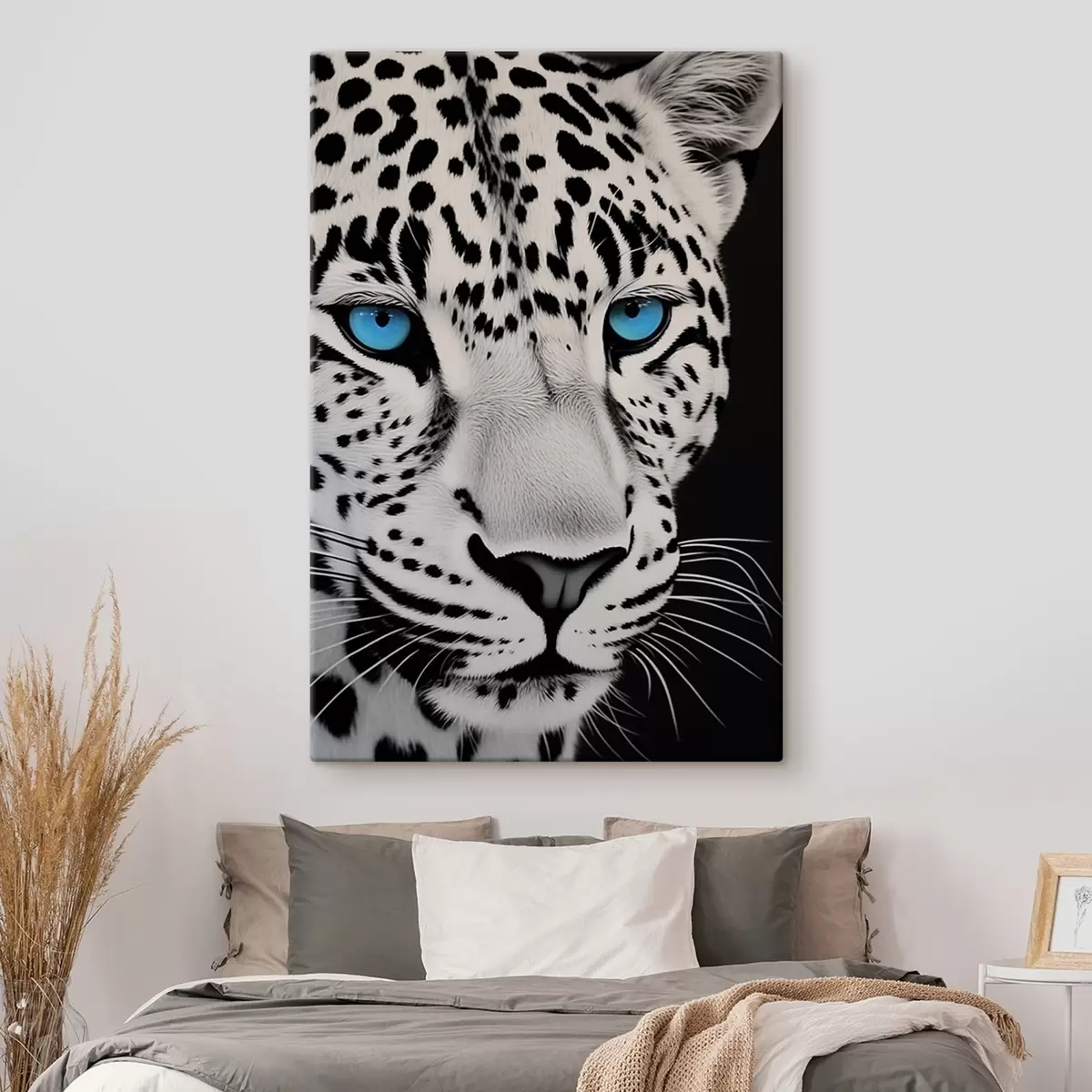 Paveikslėlis Juodai baltas leopardo mėlynomis akimis portretas s43008
