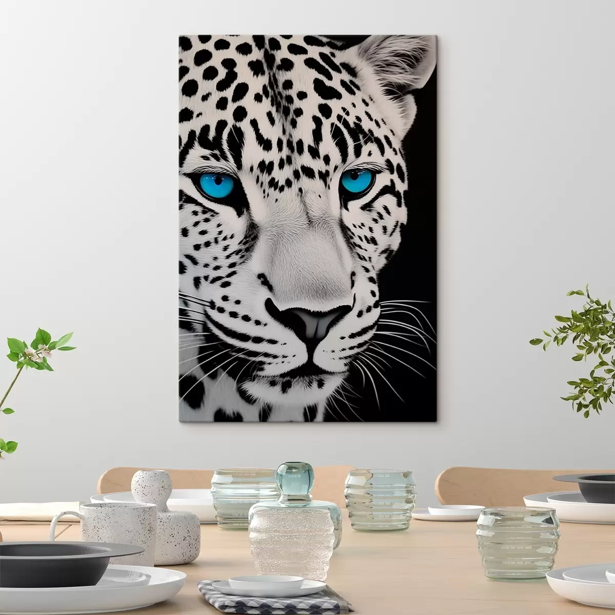 Paveikslėlis Juodai baltas leopardo mėlynomis akimis portretas s43008