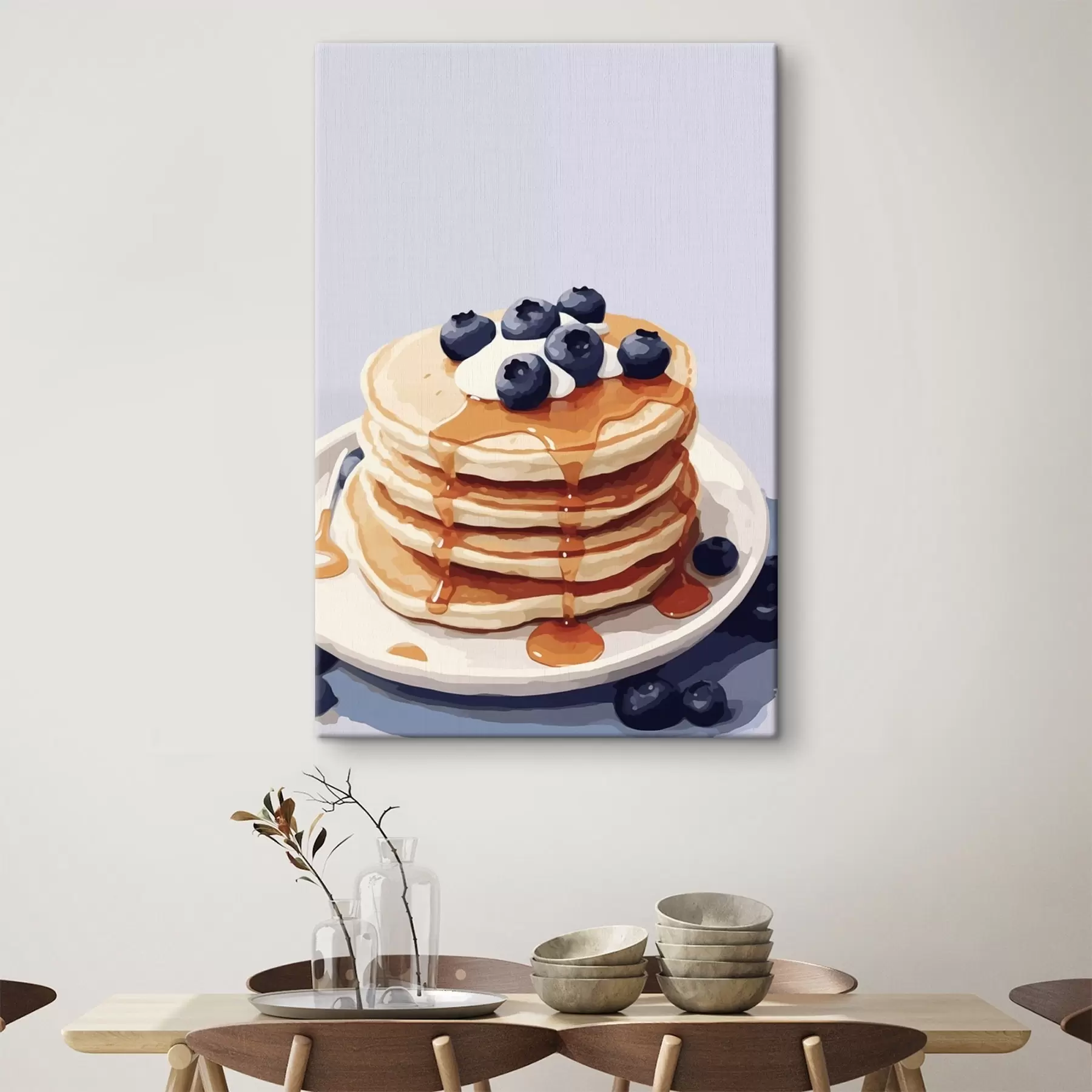 Paveikslėlis Blyneliai su sirupu ir mėlynėmis lėkštėje s43009