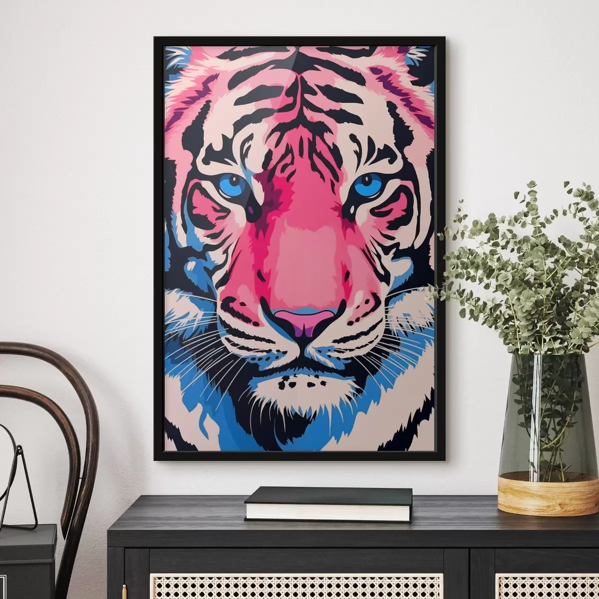 Plakatas Stilizuotas ryškių spalvų tigro portretas f43007