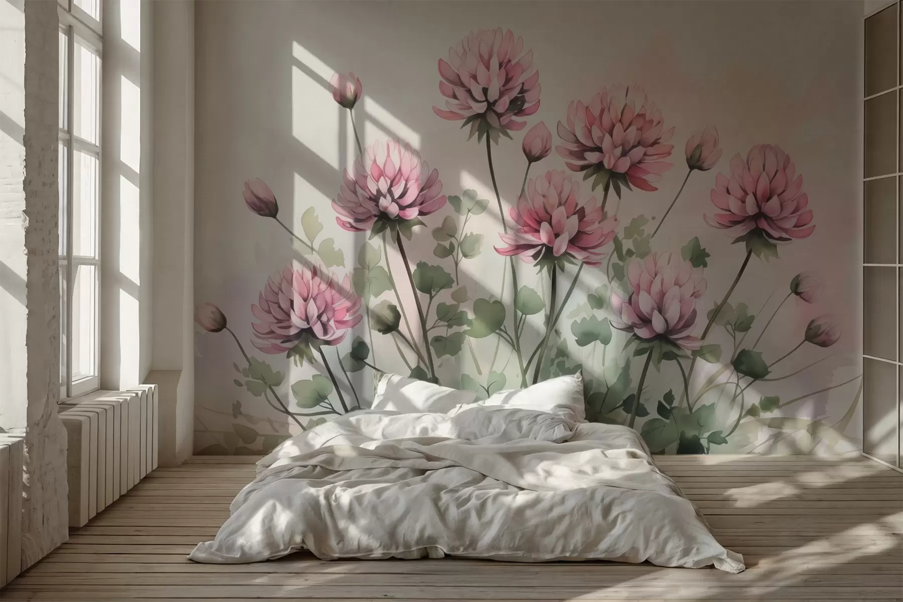 Fototapetai Dobilų gėlių imitacija akvarelė w03264