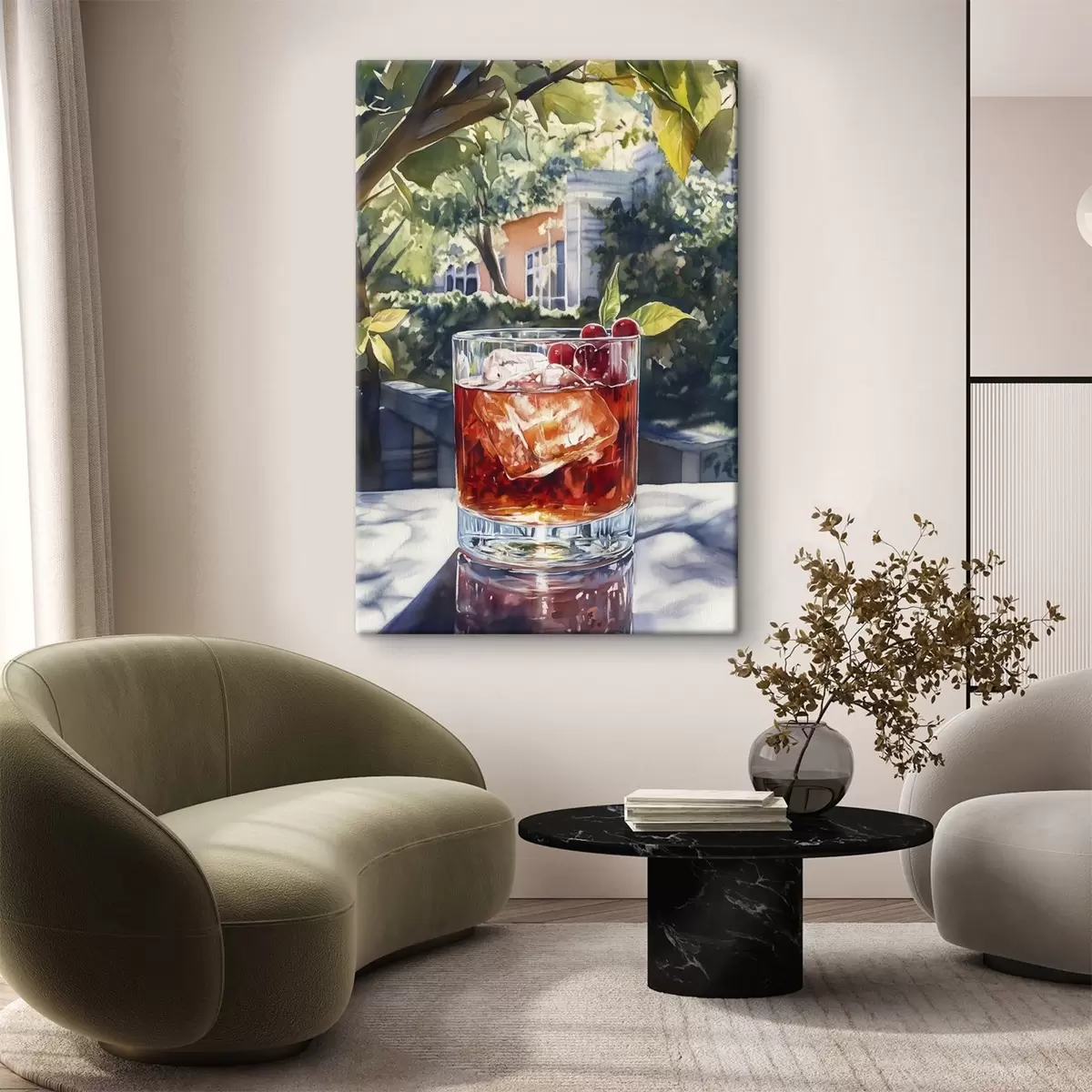 Paveikslėlis Kokteilis su uogomis, akvarelės stilius, estetiškas miestas, vasaros gamta s43059