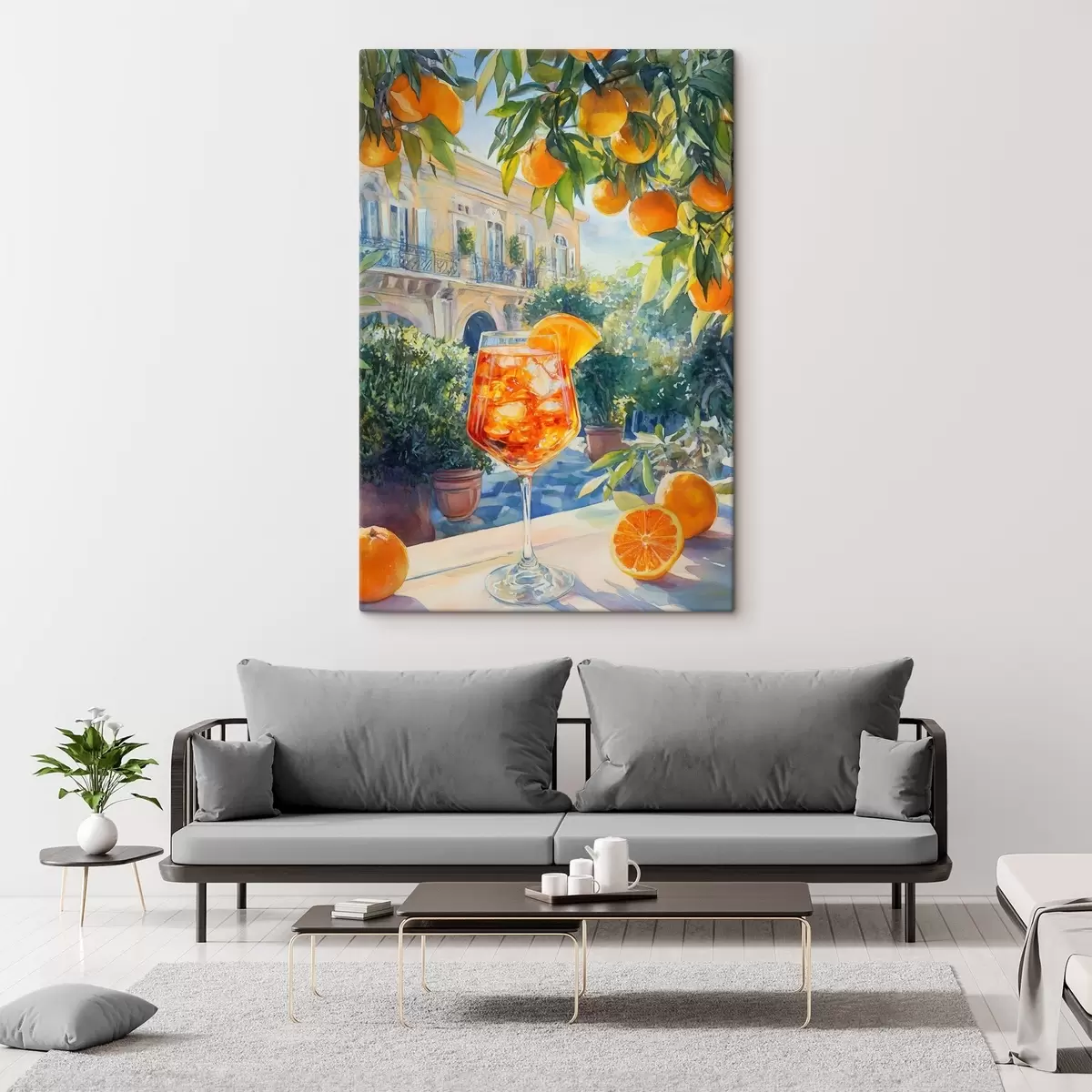 Paveikslėlis Kokteilis su apelsinais, akvarelės stilius, Italija, Aperol Spritz, architektūra, vasaros sodas  s43061