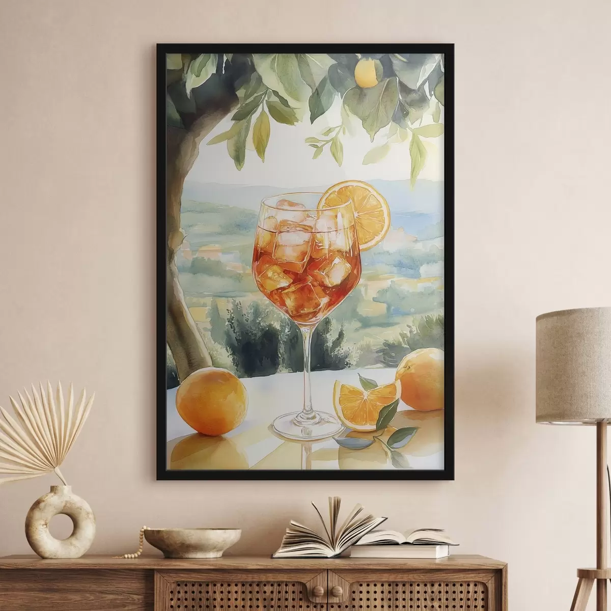 Plakatas Vasaros kokteilis, Aperol Spritz, apelsinai, akvarelės stiliaus piešinys f43058