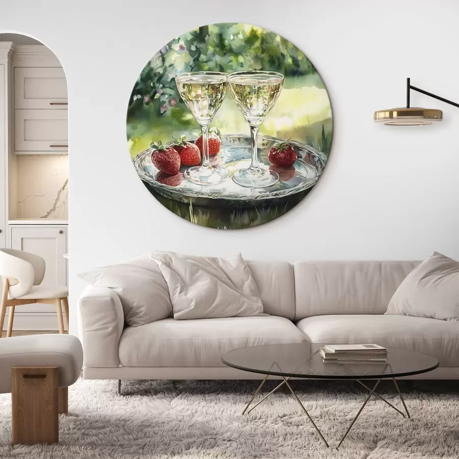 Paveikslėlis Vasaros piknikas su šampanu ir braškėmis, akvarelės stiliaus piešinys r43055