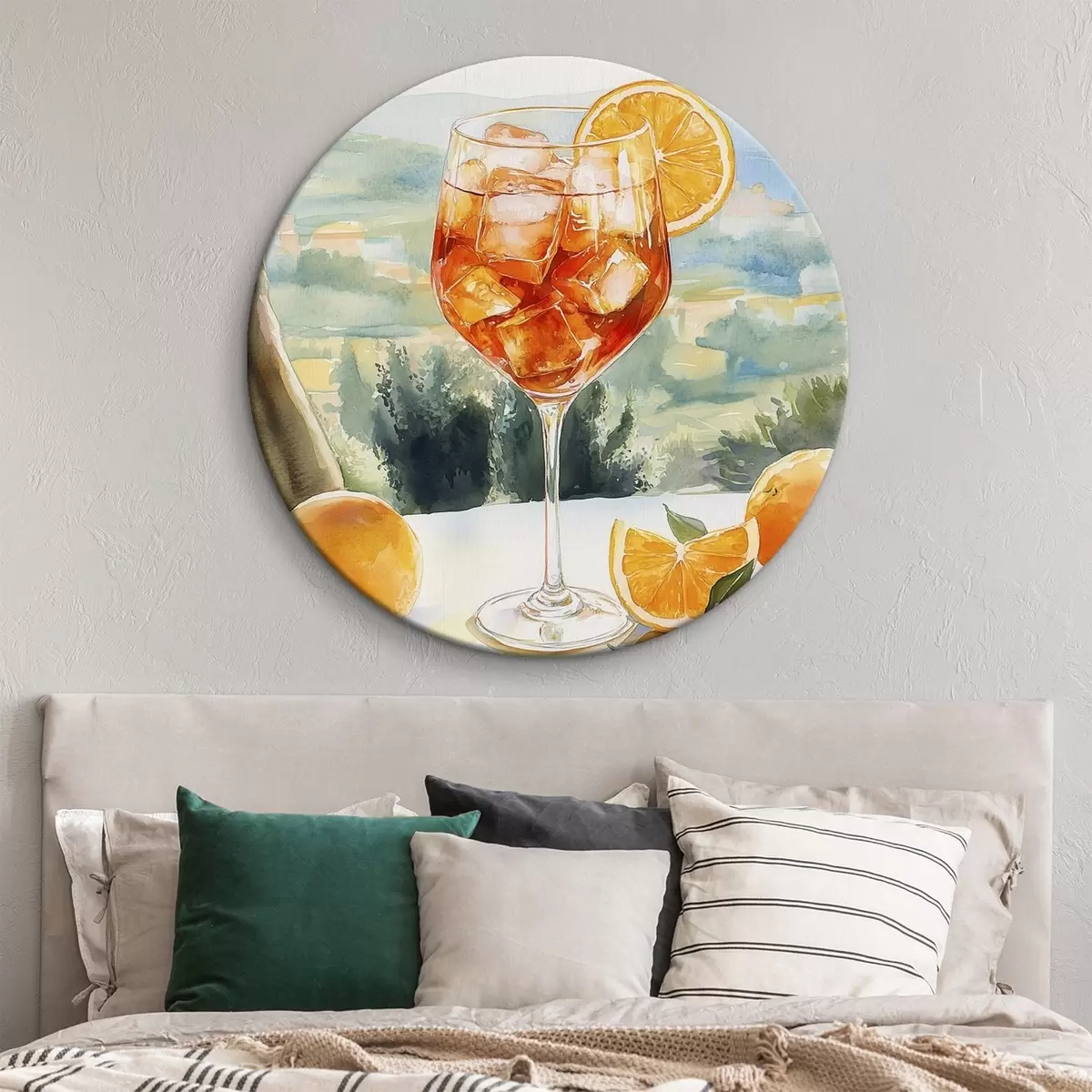 Apvalūs paveikslai Vasaros kokteilis, Aperol Spritz, apelsinai, akvarelės stiliaus piešinys r43058