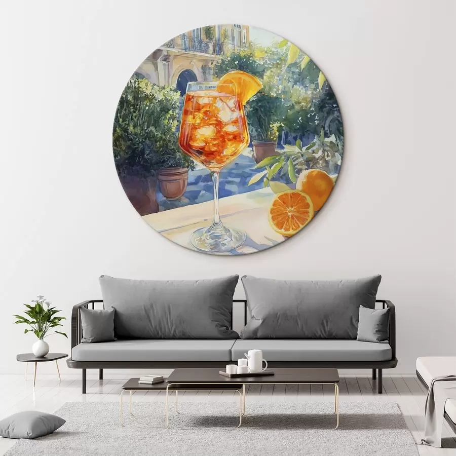Fototapetai Kokteilis su apelsinais, akvarelės stilius, Italija, Aperol Spritz, architektūra, vasaros sodas r43061