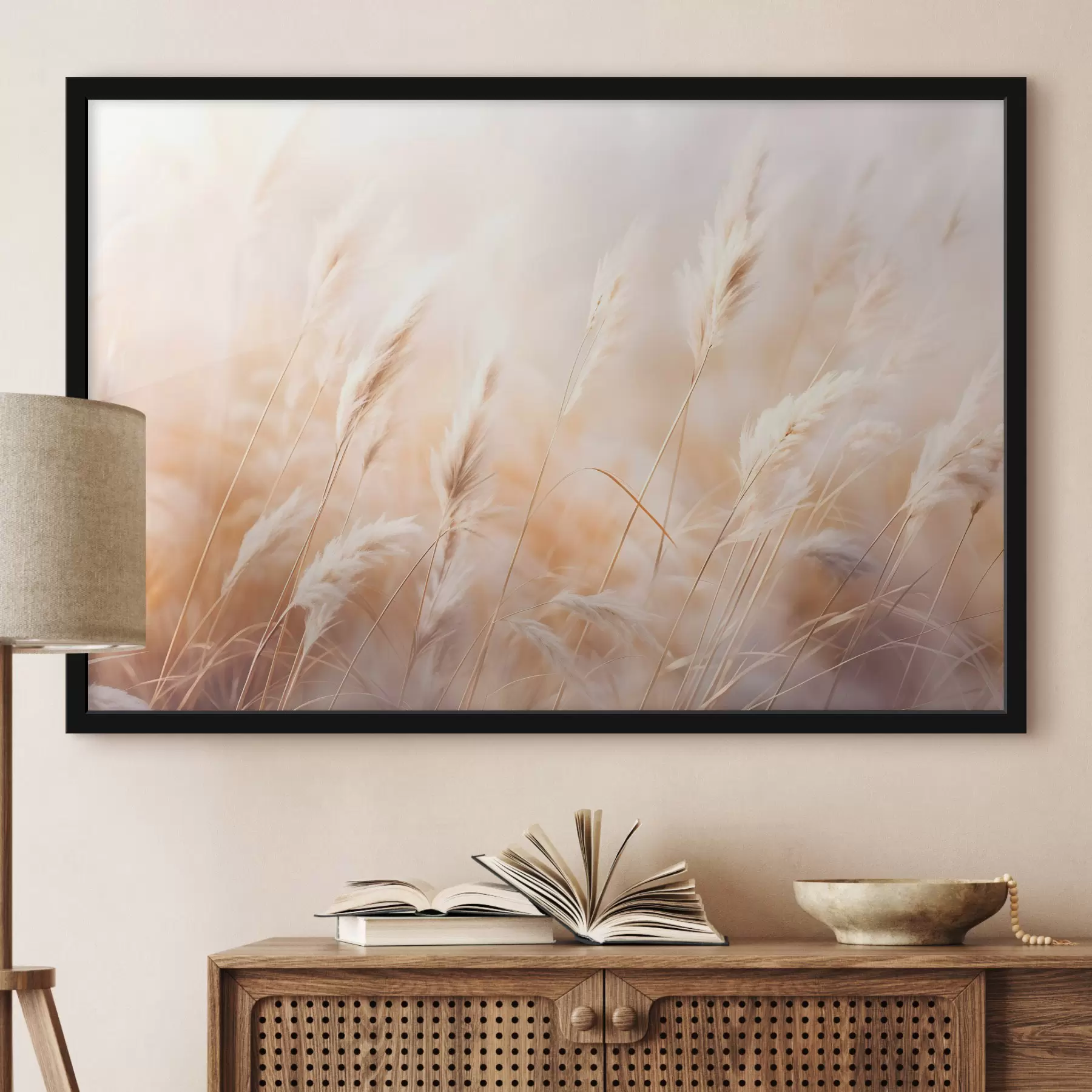 Fototapetai Pampų žolė su minkšta, išsklaidyta šviesa, sukurianti šiltą, pastelinių spalvų mišinį fone f43157