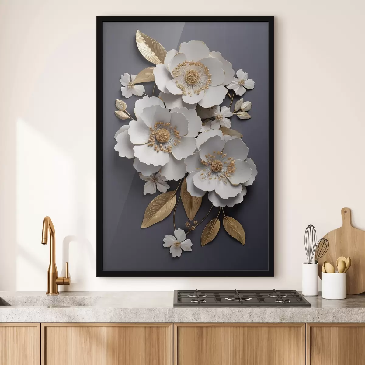 Plakatas Trys baltos gėlės tamsiame fone f43129