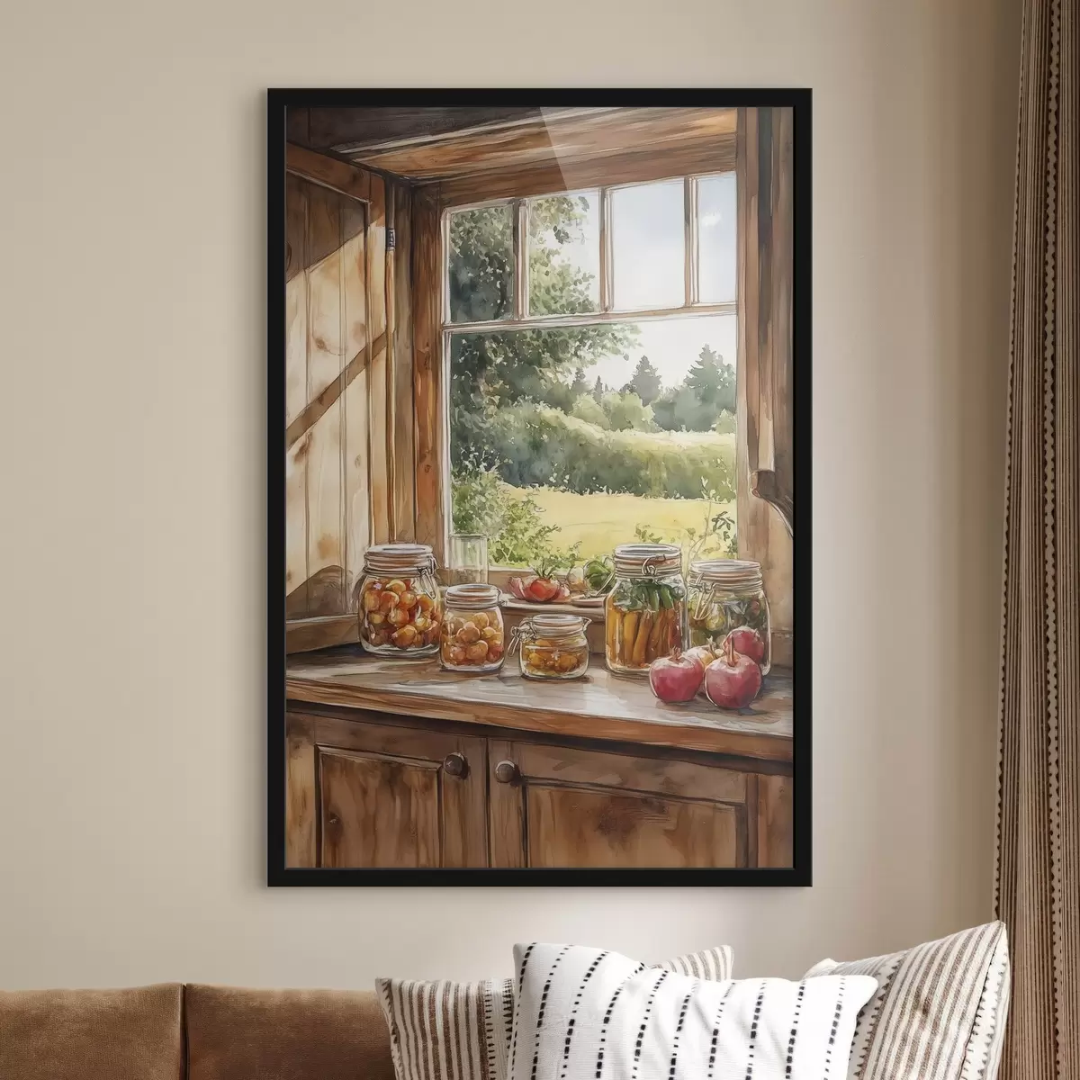 Plakatas Kaimo estetika, medinis namas, vasaros gamta, daržovės, akvarelės stilius f43185