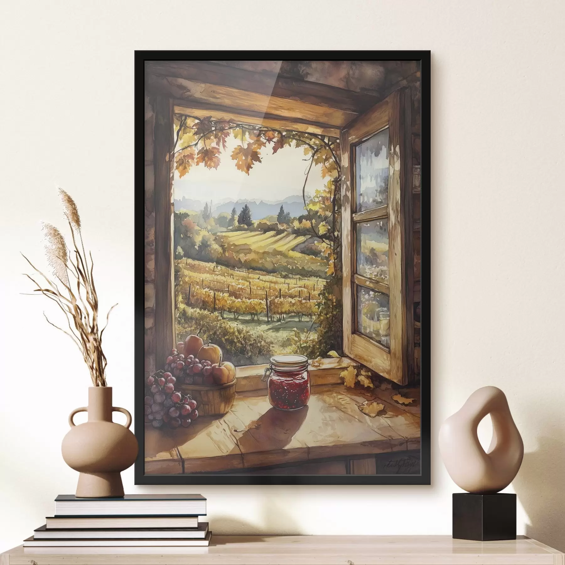 Fototapetai Derlius kaime, kaimiškas, vaisiai, uogienė, gamtos peizažai, akvarelės stilius f43186