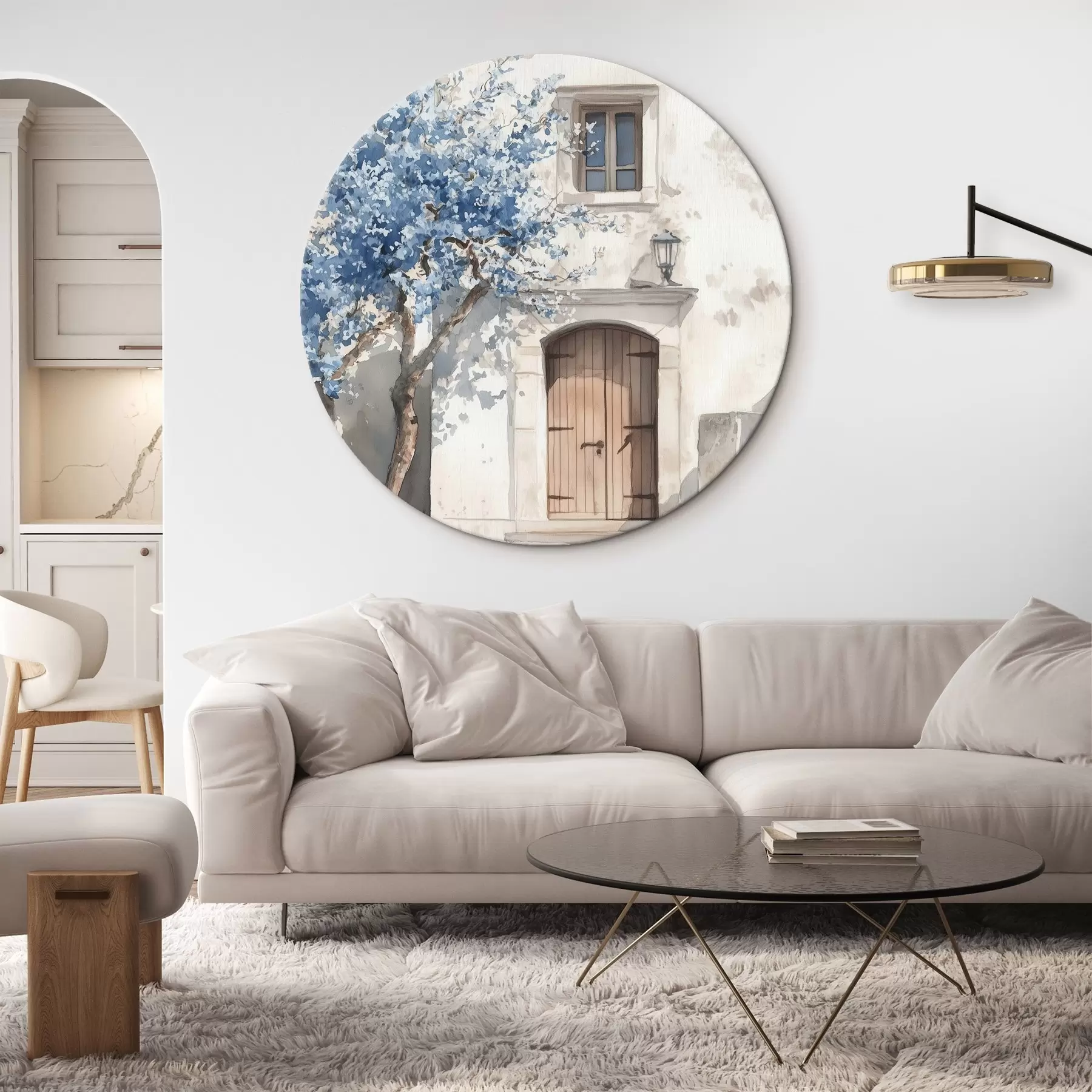 Paveikslėlis Graikų namas su gražiu medžiu, architektūra, akvarelės stilius r43178