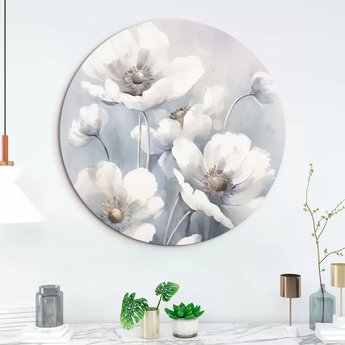 Apvalūs paveikslai Baltos derliaus gėlės r43046
