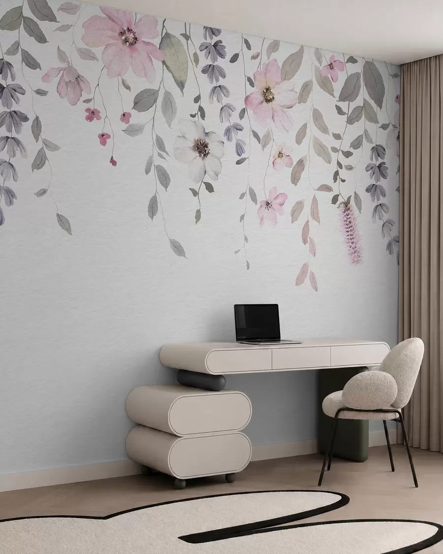 Fototapetai Pakabinamos akvarelinės gėlės ir lapai w03315