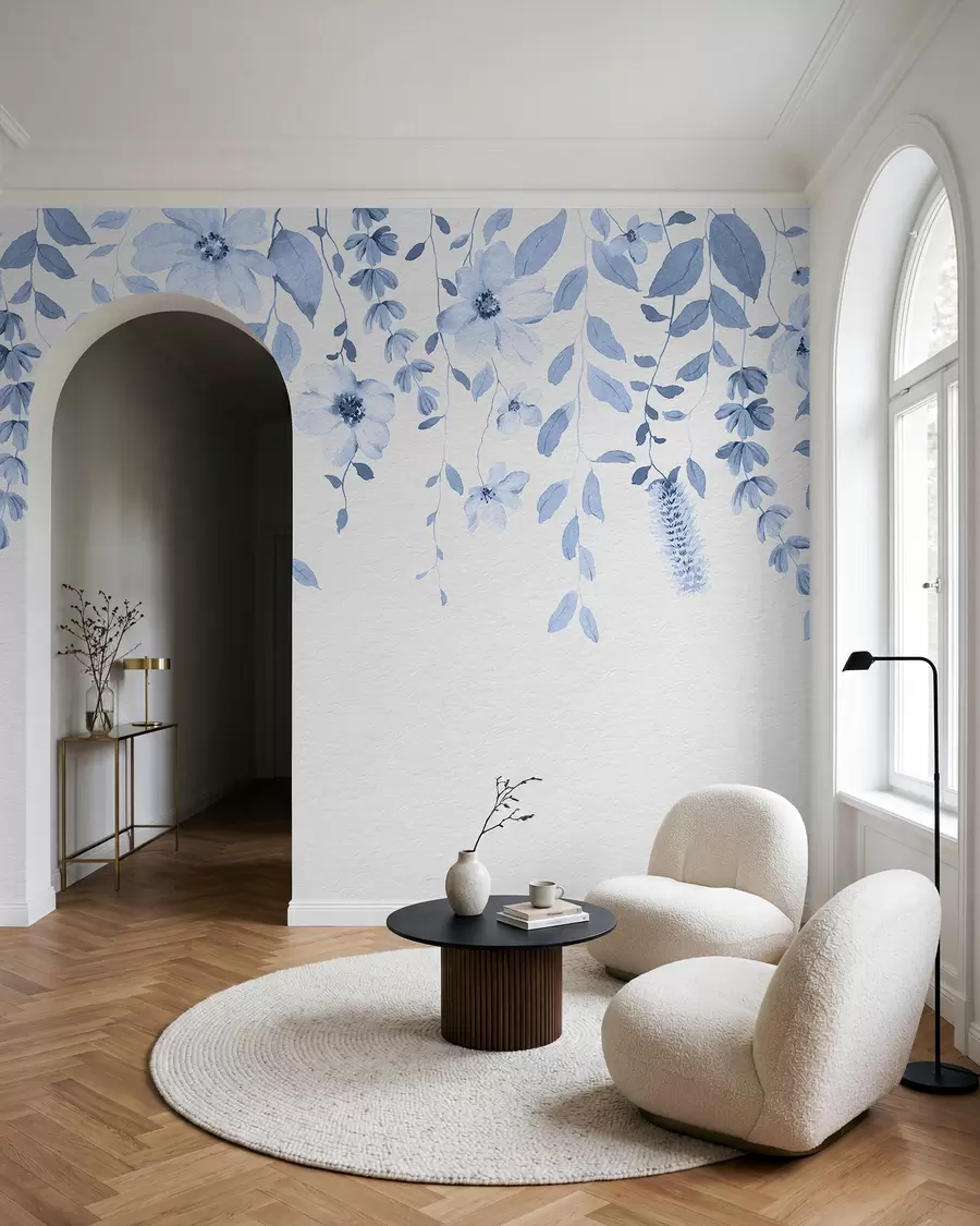Fototapetai Pakabinamos akvarelinės gėlės ir lapai w03315v3