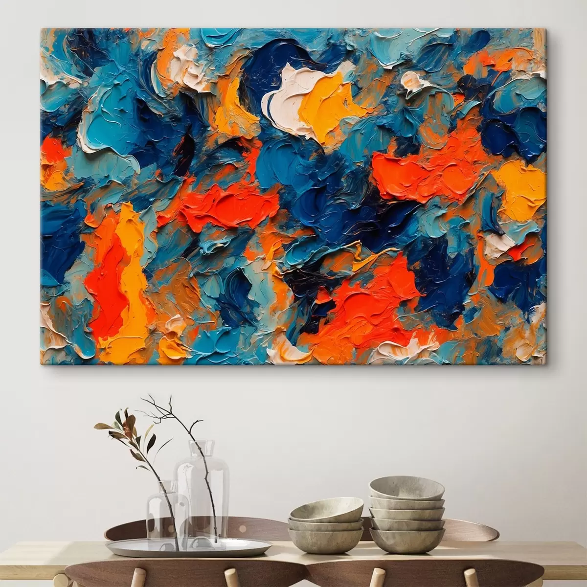 Paveikslėlis Abstrakti tapyba aliejinės tapybos stiliumi su balta, mėlyna ir raudona spalvomis s43093