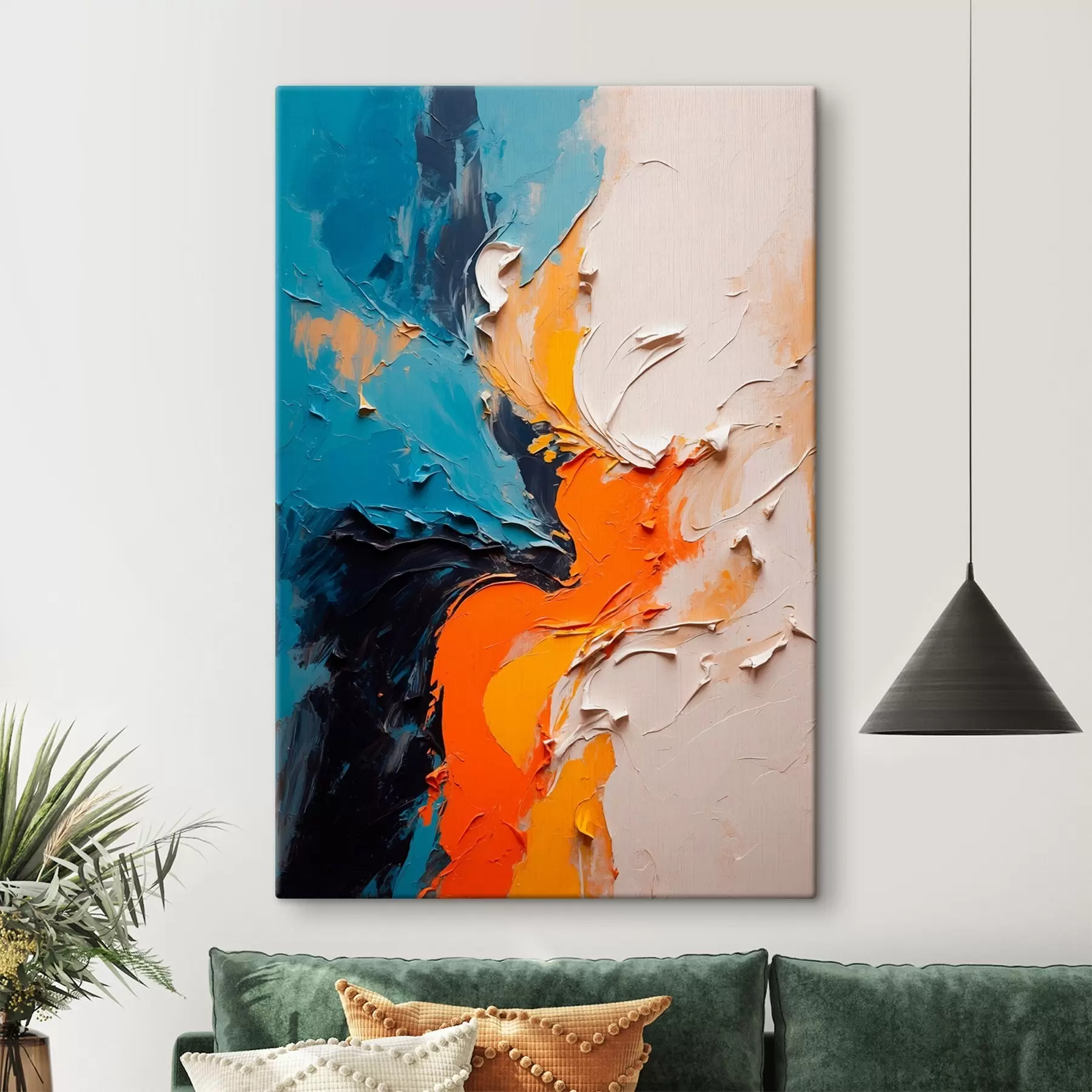 Fototapetai Abstrakti tapyba aliejinės tapybos stiliumi su oranžine, mėlyna ir balta spalvomis s43094