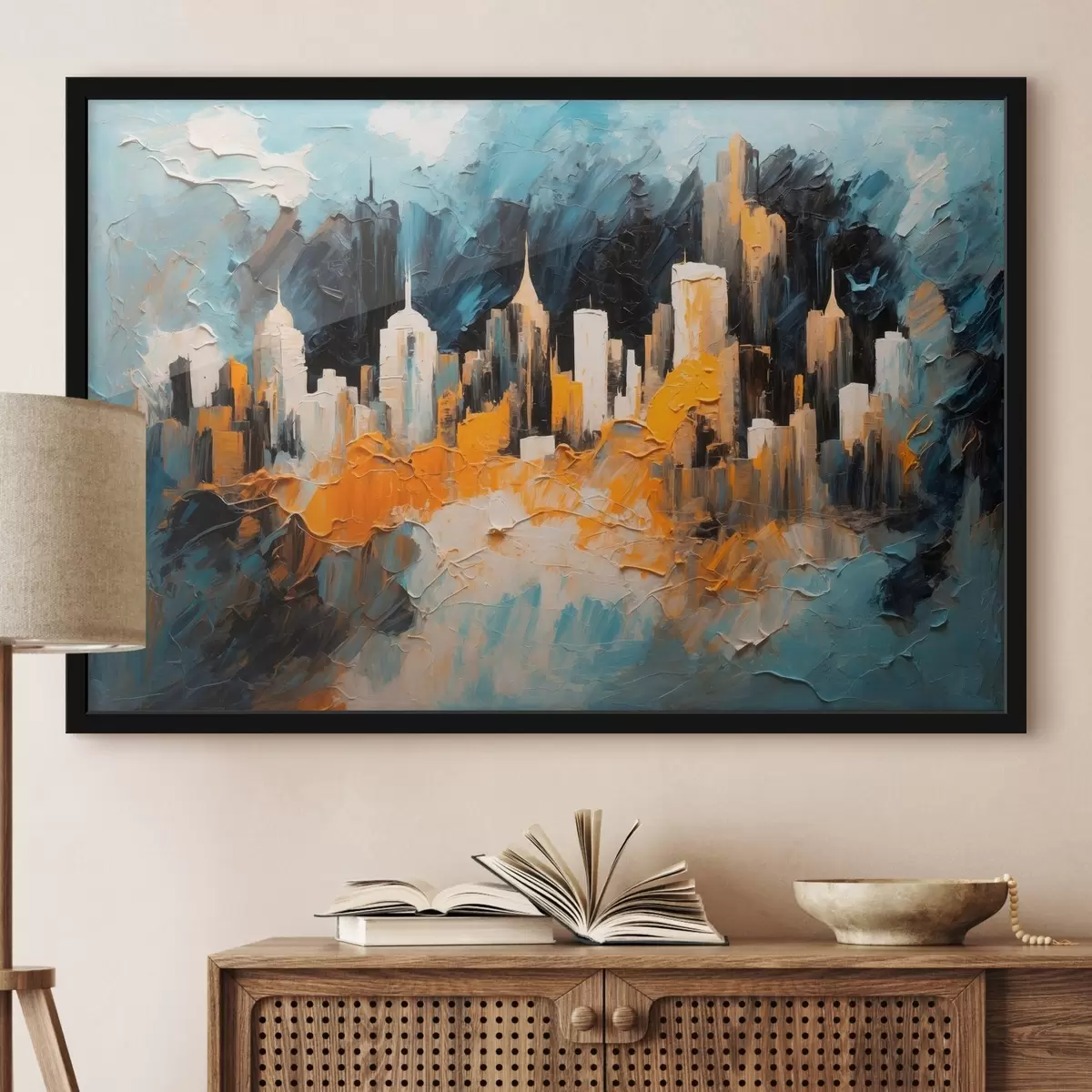 Plakatas Abstraktus miestas aliejinės tapybos stiliumi f43109