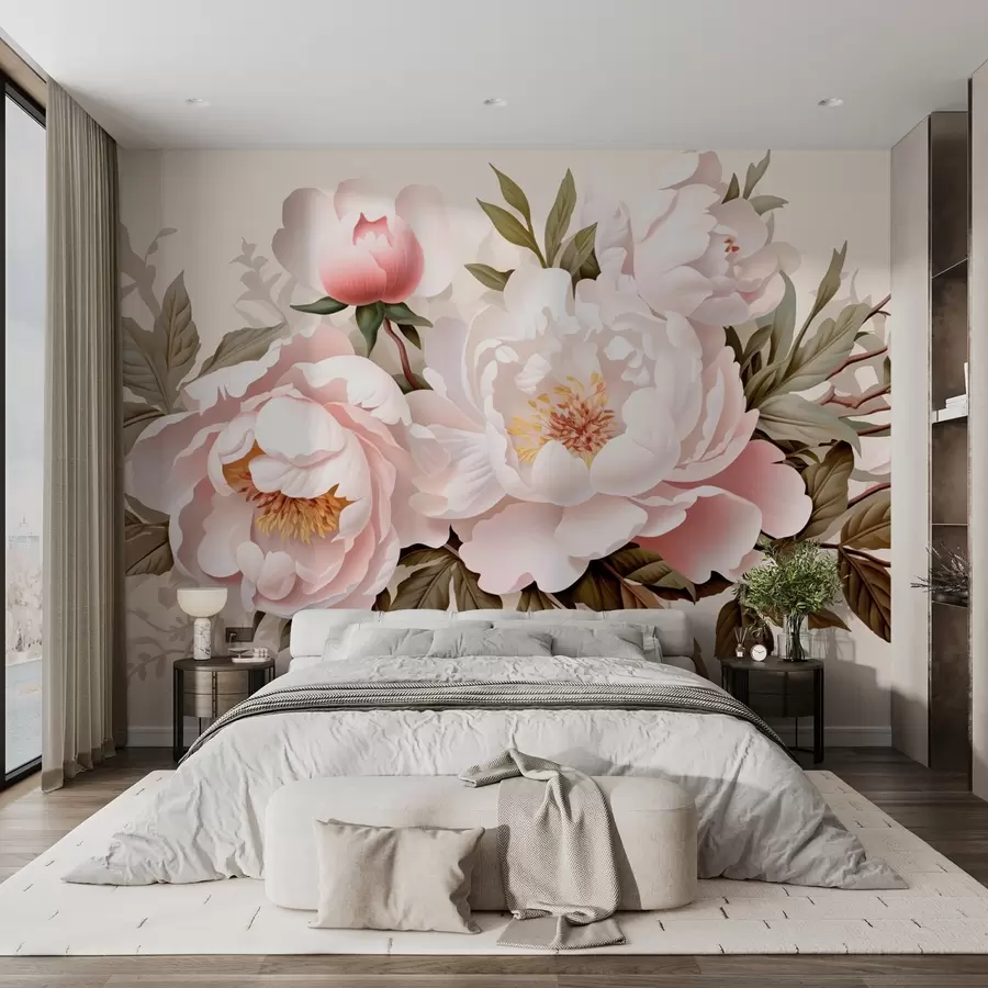 Fototapetai Šviesiai rausvi pumpurai rausvame fone w08884