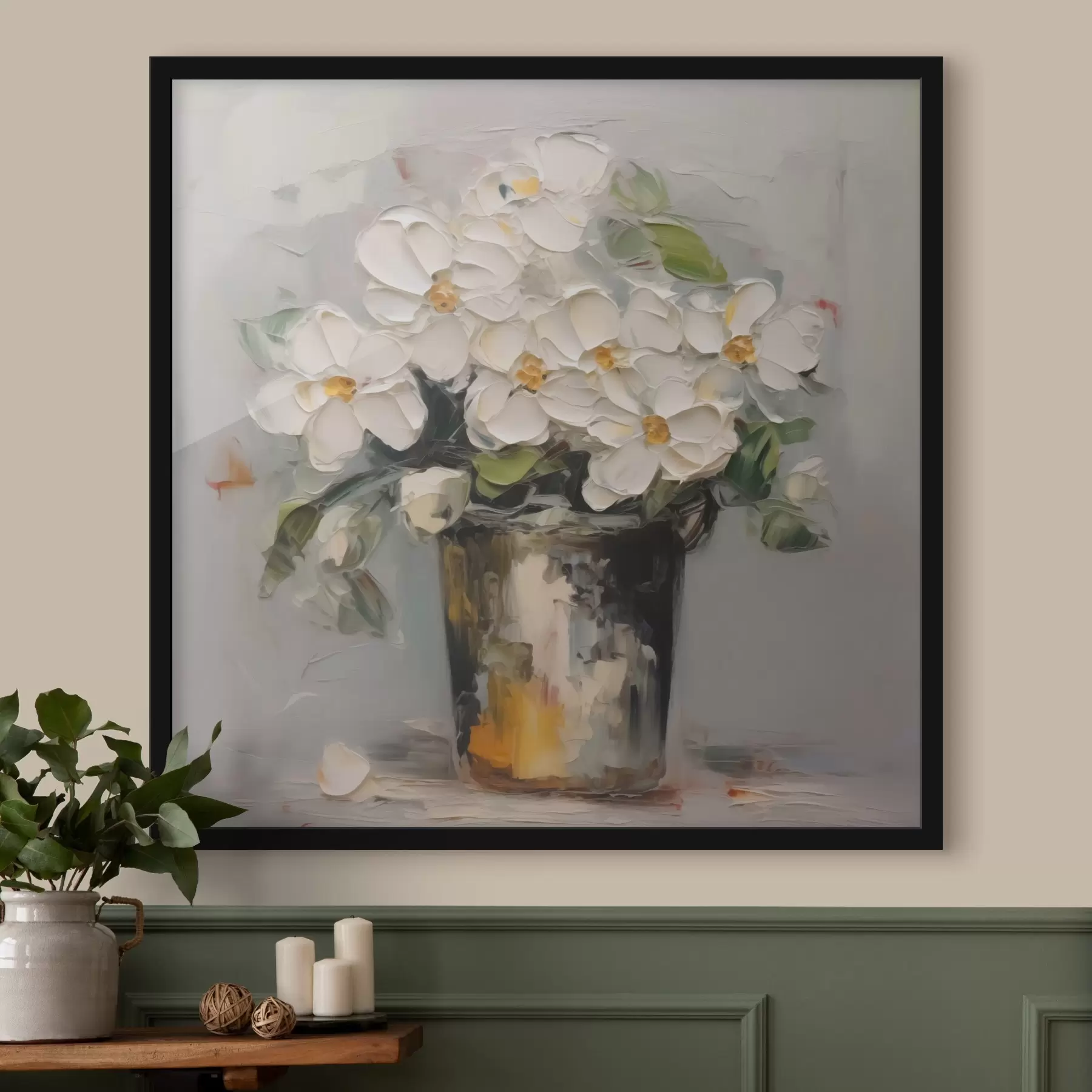 Fototapetai Gėlės kibirėlyje imituoja tapybą f43228