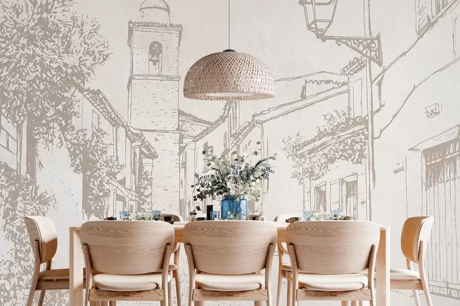 Fototapetai Miesto gatvė, graži architektūra, pastatai, Viduržemio jūros regiono, smėlio spalvos w03346