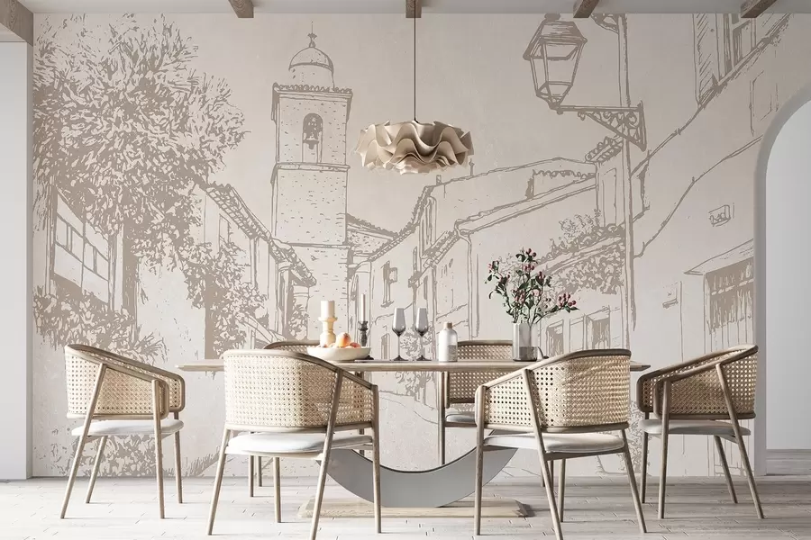 Fototapetai Miesto gatvė, graži architektūra, pastatai, Viduržemio jūros regiono, smėlio spalvos w03346