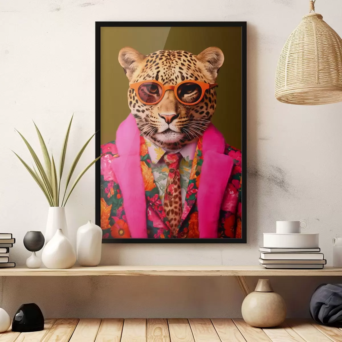 Plakatas Stilingas leopardas su gėlių kostiumu f43267