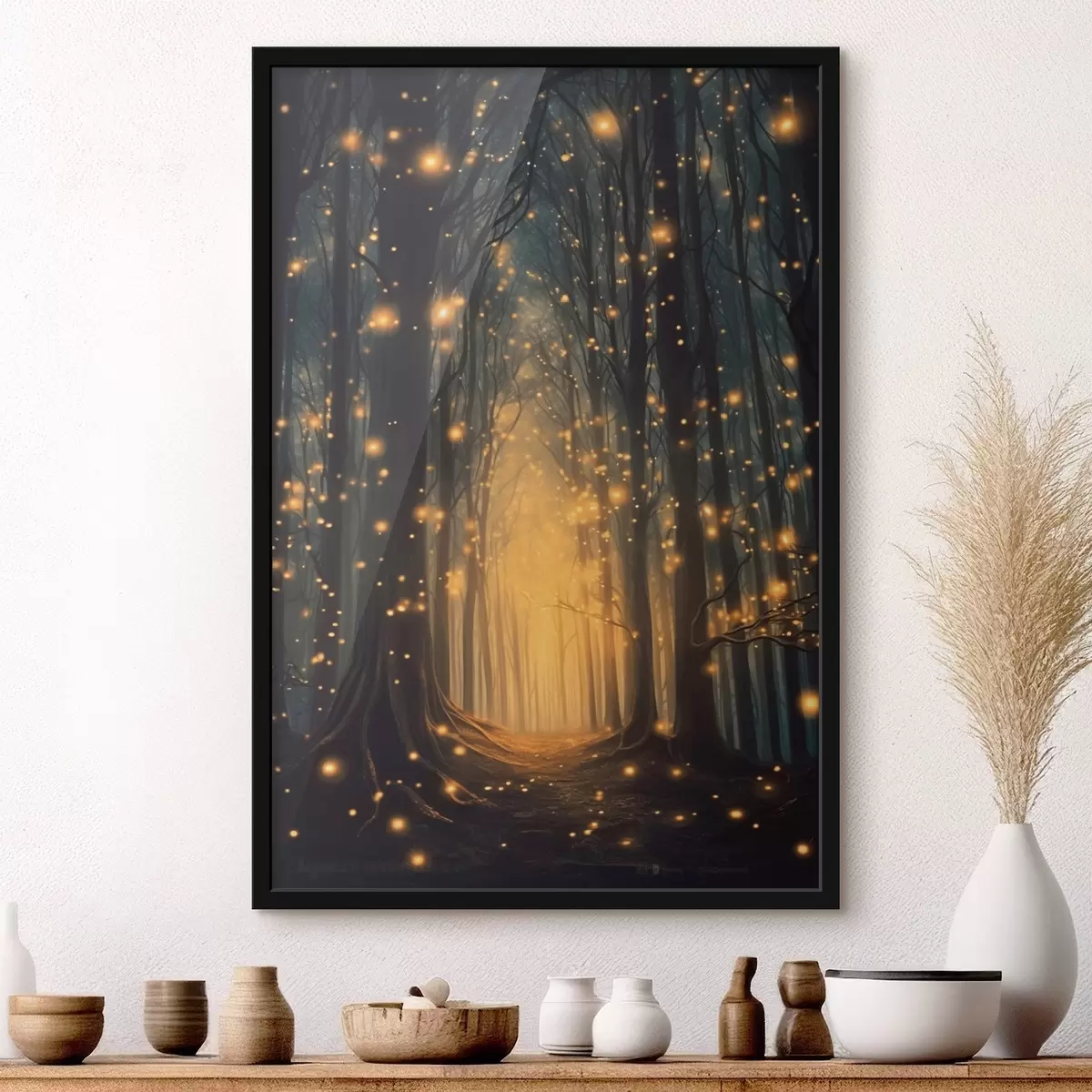 Plakatas Magiškas miškas su ugniaspalvėmis f43272