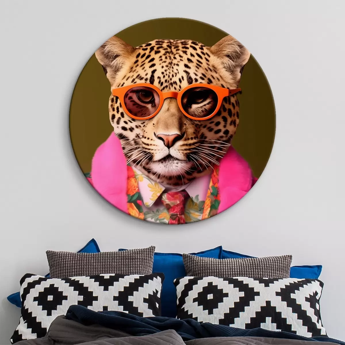 Apvalūs paveikslai Stilingas leopardas su gėlių kostiumu r43267