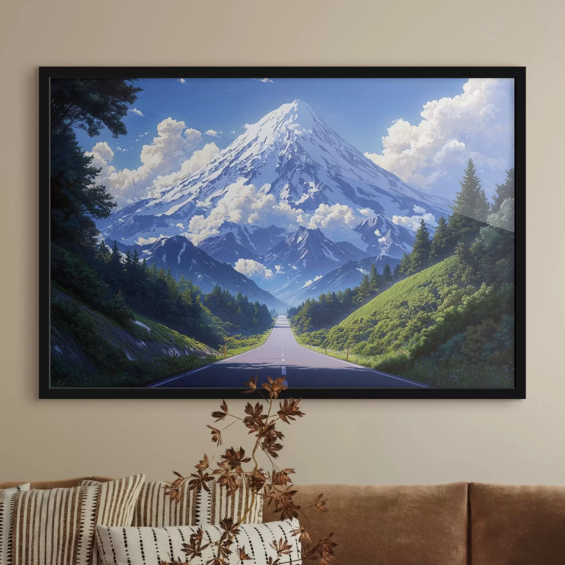 Fototapetai Kelias į kalnus, aplink debesys ir miškas f43317