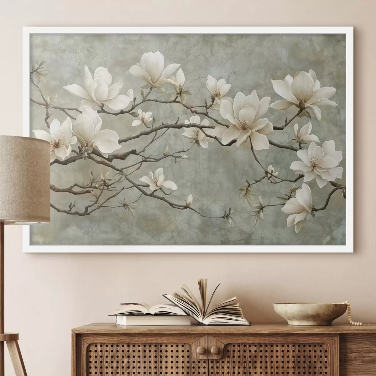 Plakatas Magnolijos šaka pasteliniame grunge fone f43322