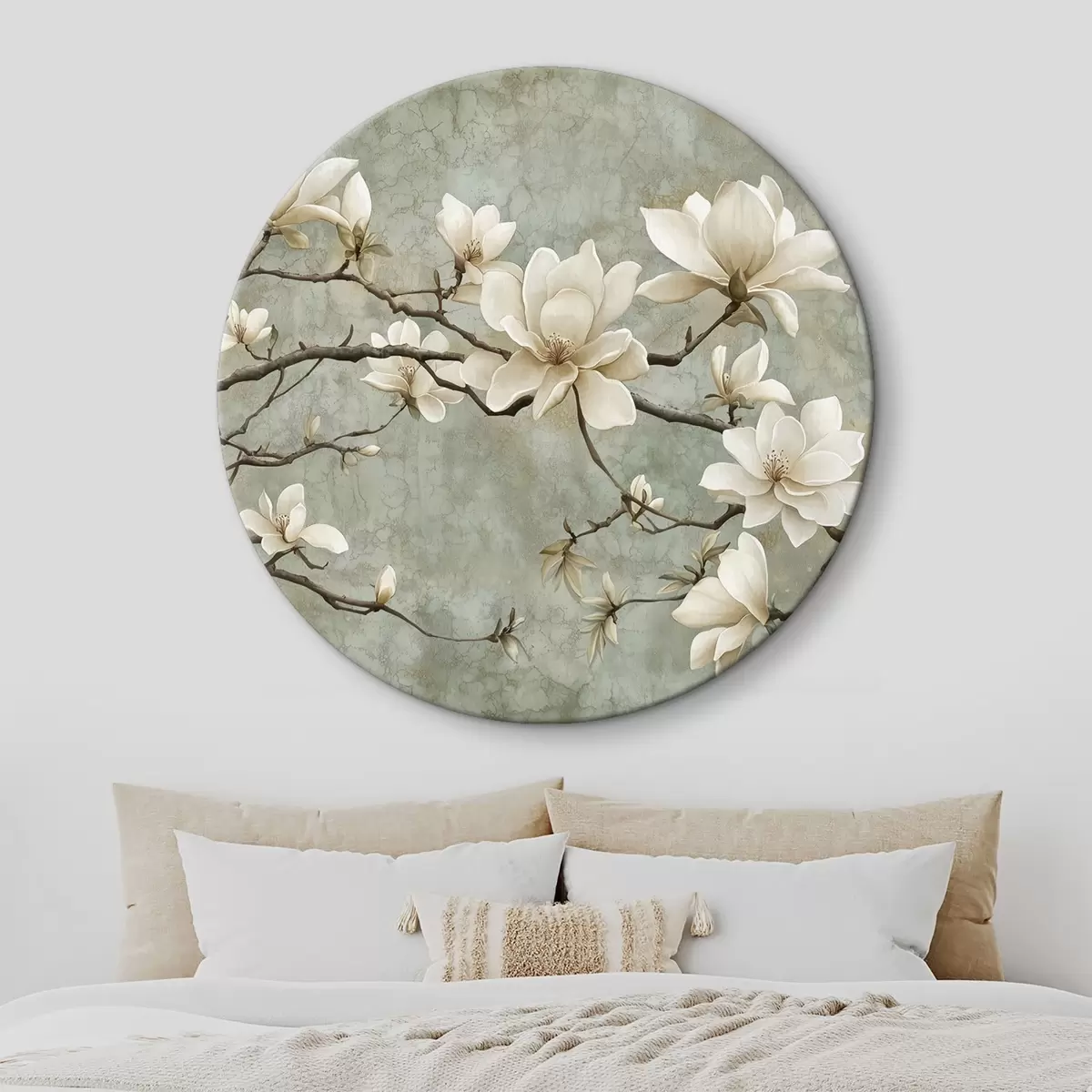 Apvalūs paveikslai Magnolijos šaka pasteliniame grunge fone r43322